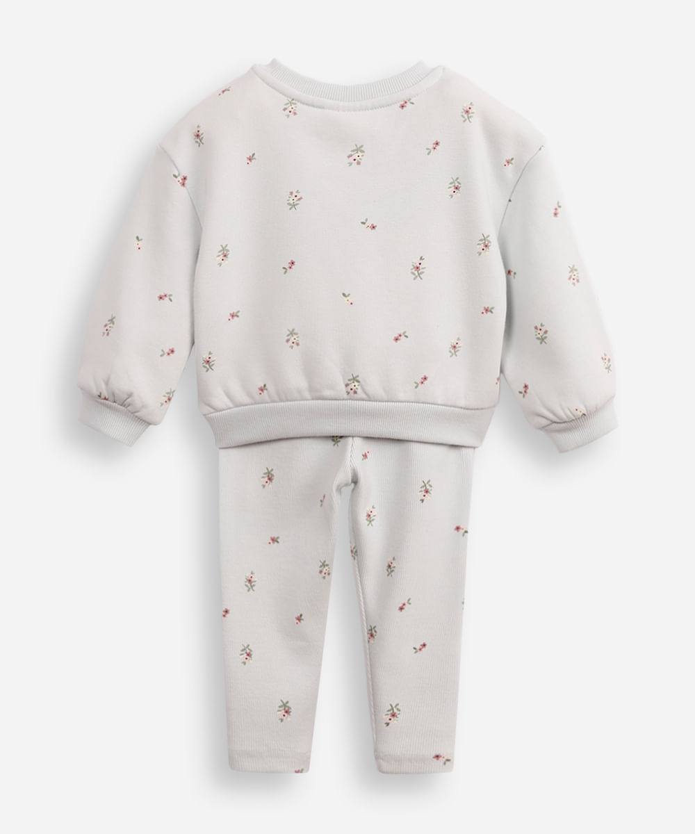 conjunto infantil longo de moletom floral azul