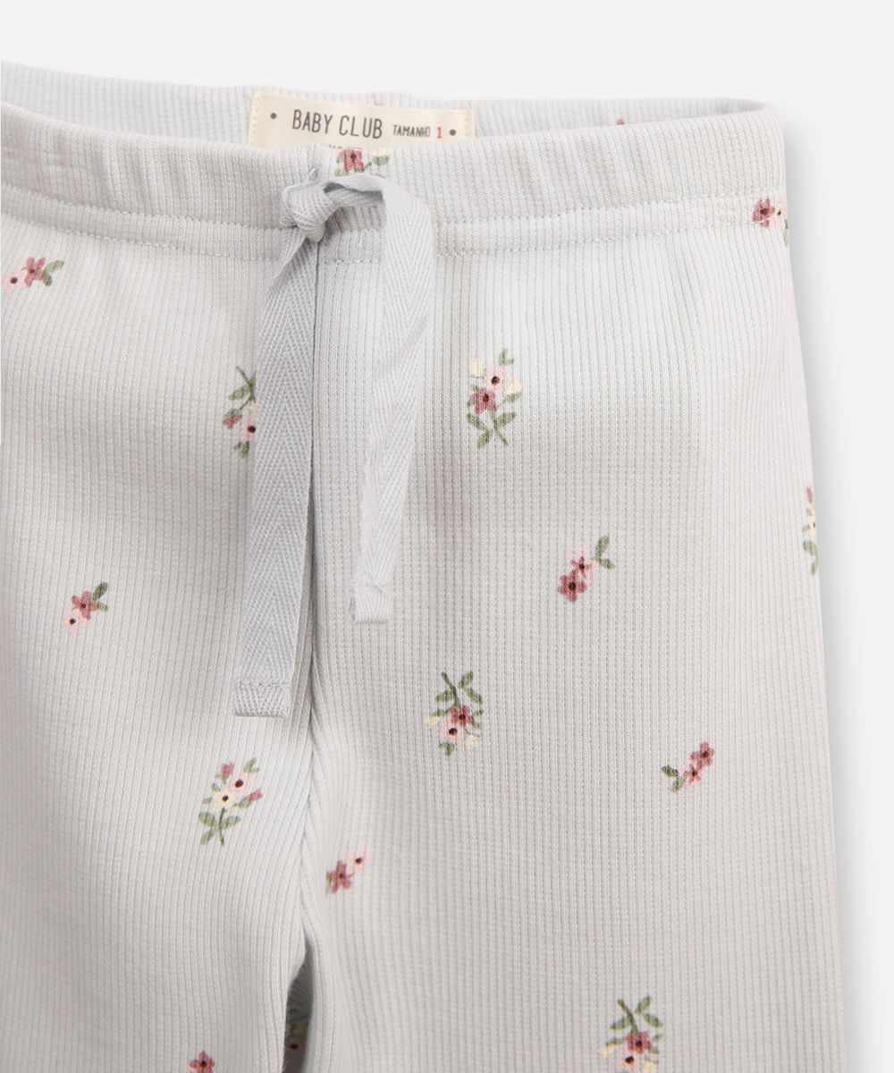 conjunto infantil longo de moletom floral azul