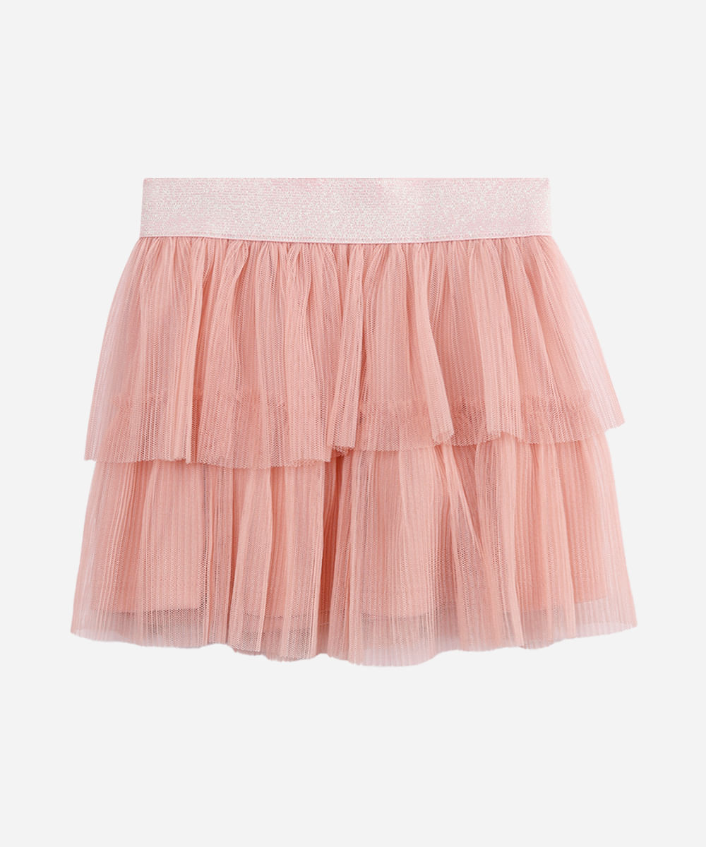 saia curta infantil de tule rosa