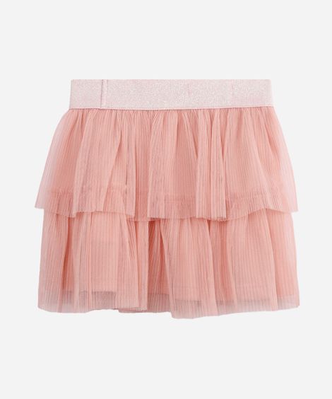 saia curta infantil de tule rosa