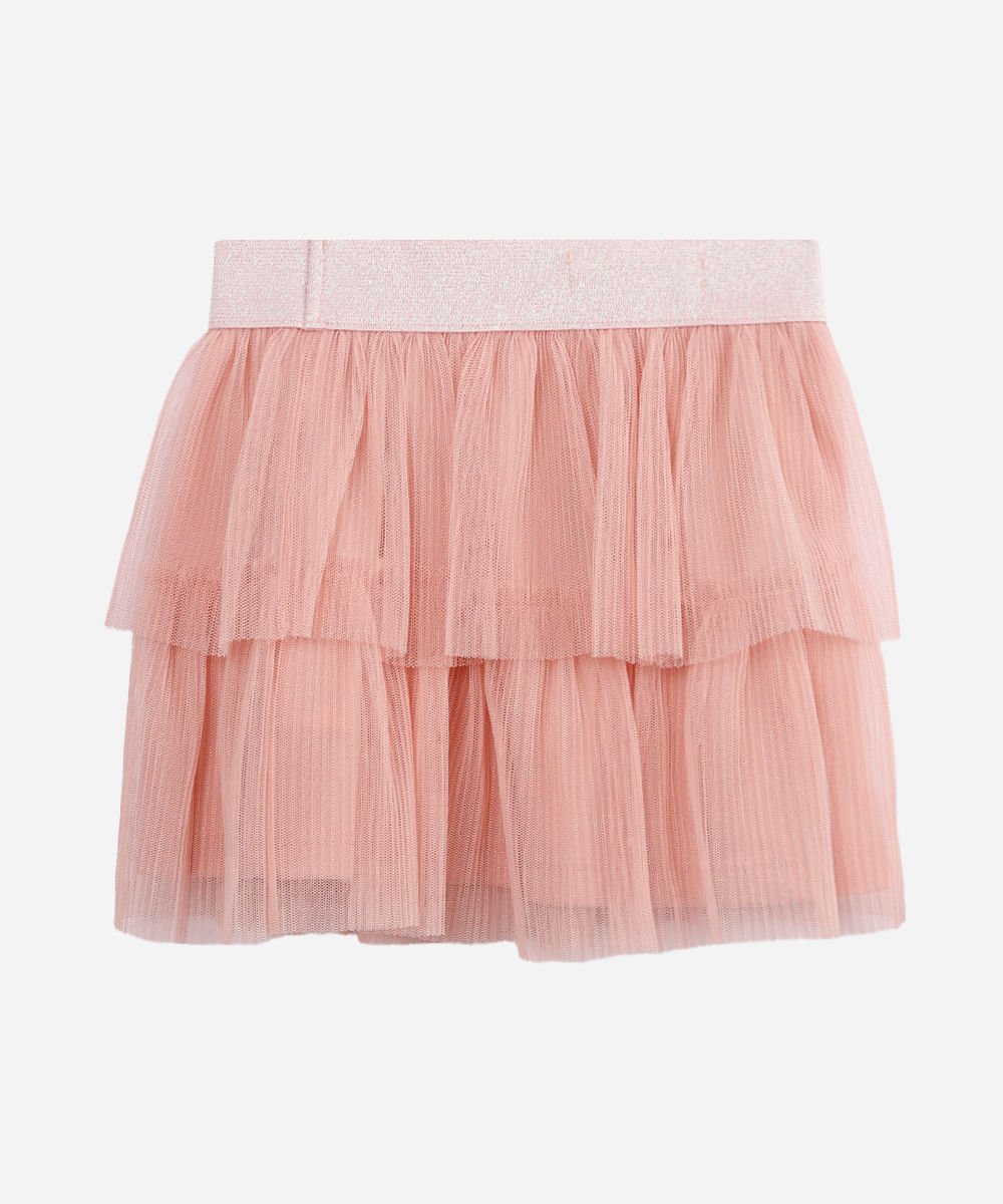 saia curta infantil de tule rosa