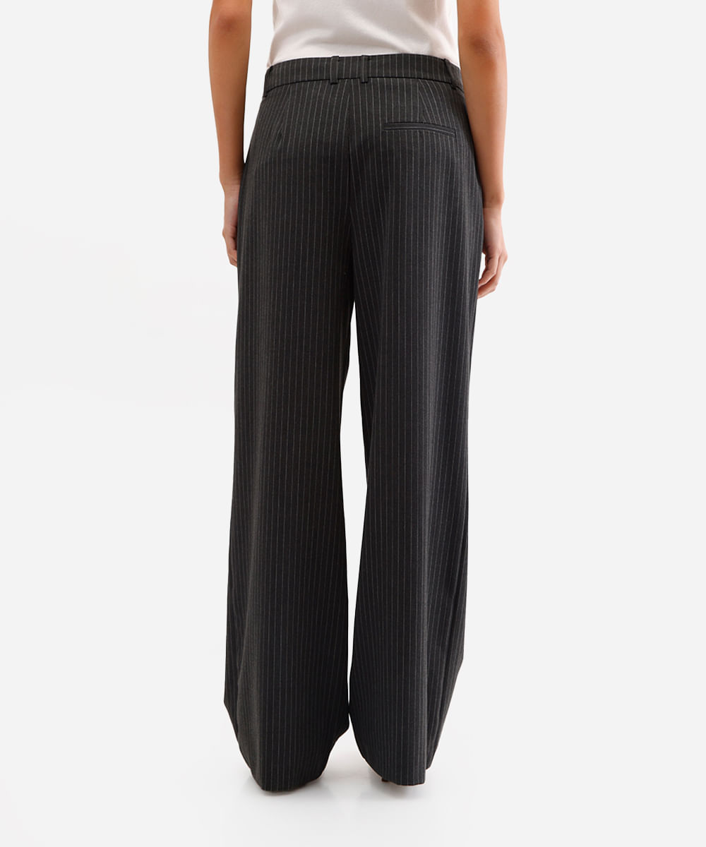 calça baggy feminina de alfaiataria risca de giz cinza