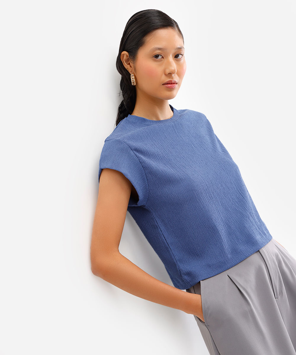 blusa muscle tee texturizada azul