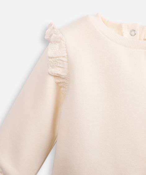 conjunto infantil longo de moletom poá e babado off white