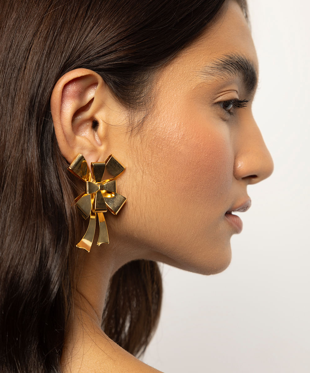 brinco feminino laço mindset lo de lui dourado