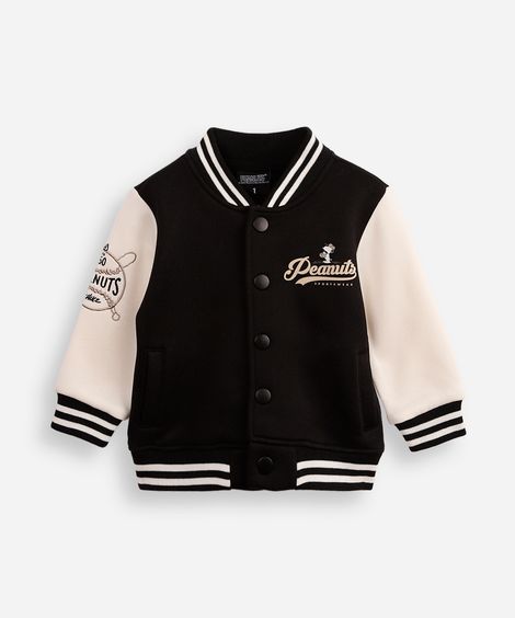 jaqueta bomber infantil de moletom snoopy preta