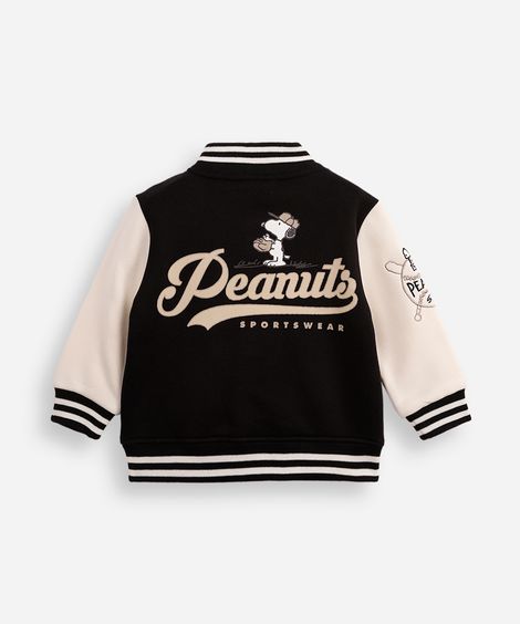 jaqueta bomber infantil de moletom snoopy preta