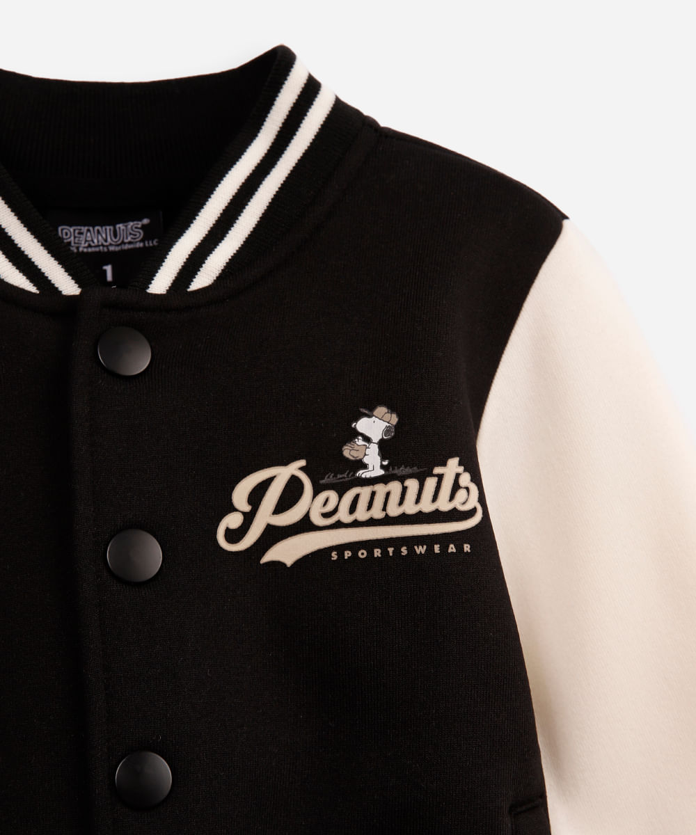 jaqueta bomber infantil de moletom snoopy preta