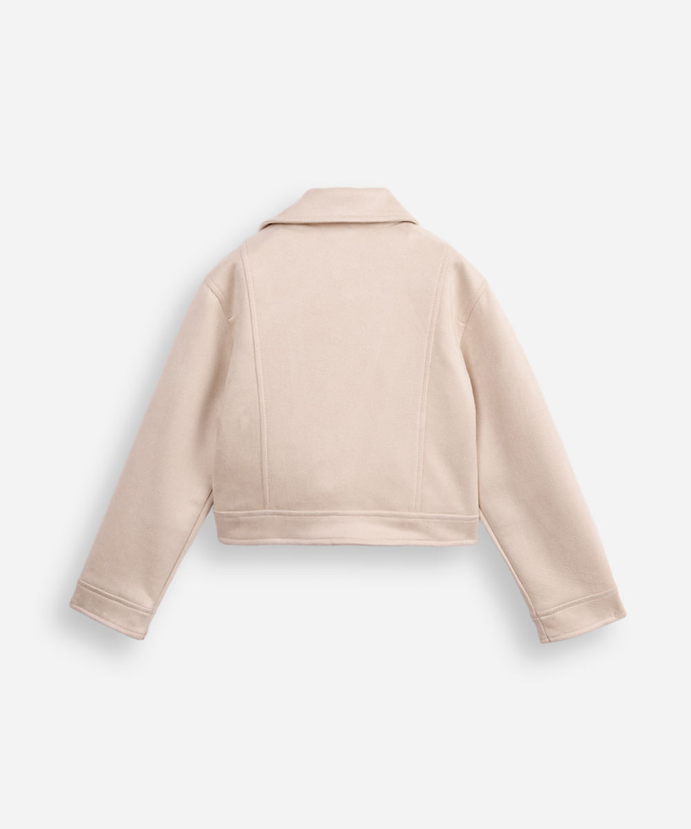 jaqueta infantil de suede bege