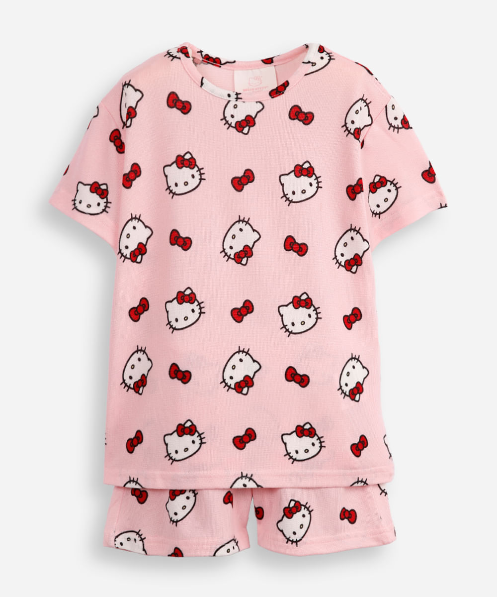 pijama curto infantil hello kitty rosa