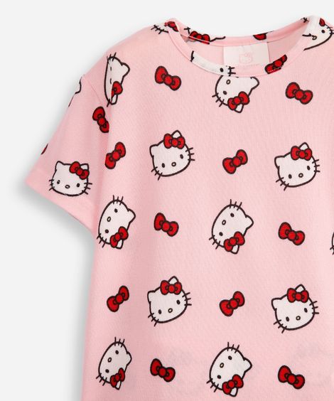pijama curto infantil hello kitty rosa