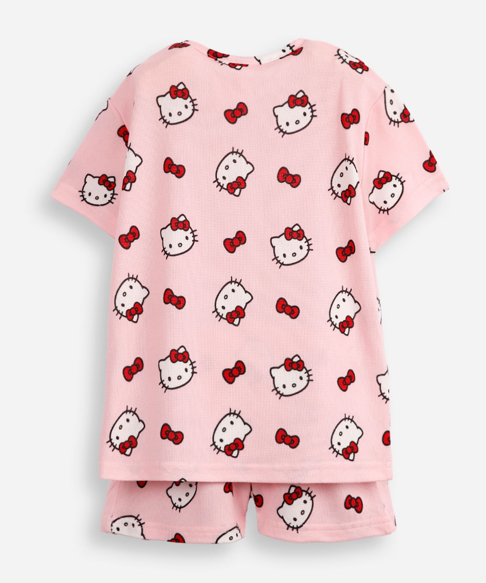 pijama curto infantil hello kitty rosa