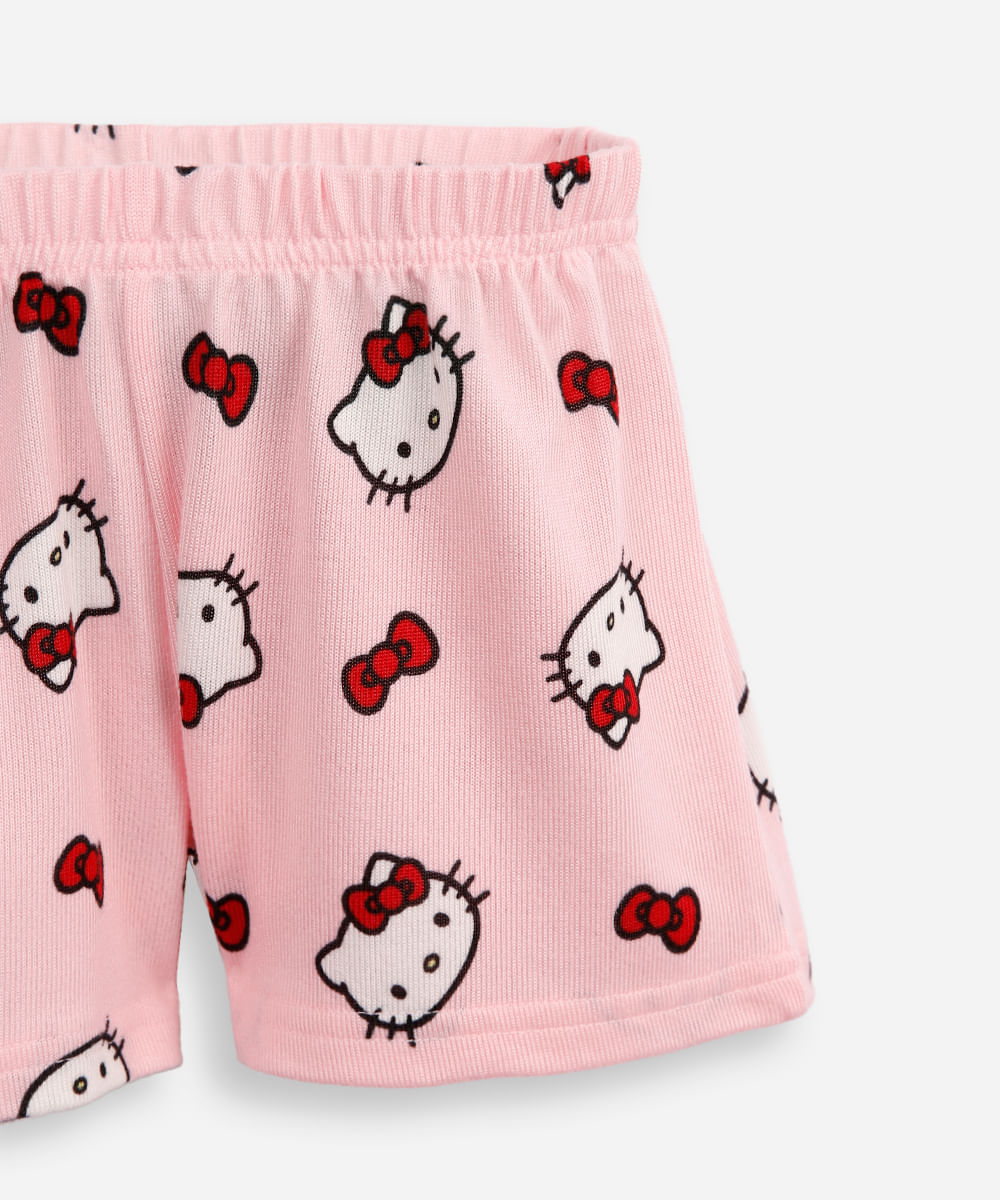 pijama curto infantil hello kitty rosa