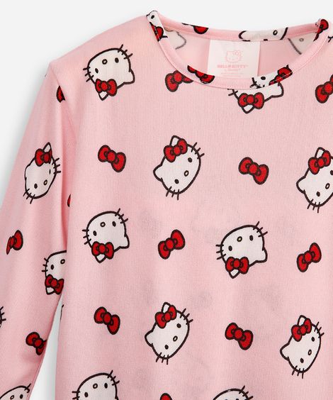 pijama longo infantil hello kitty rosa