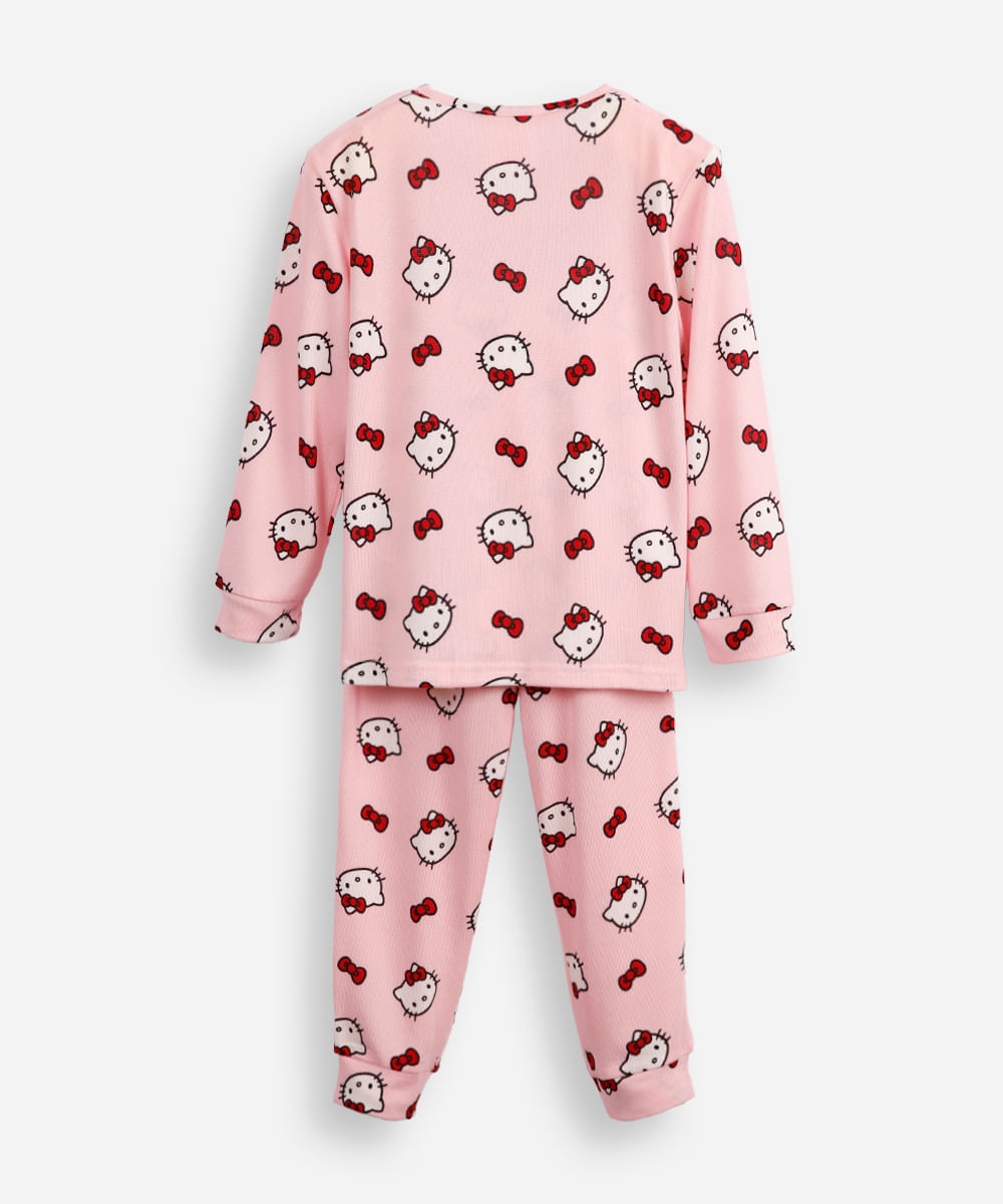 pijama longo infantil hello kitty rosa