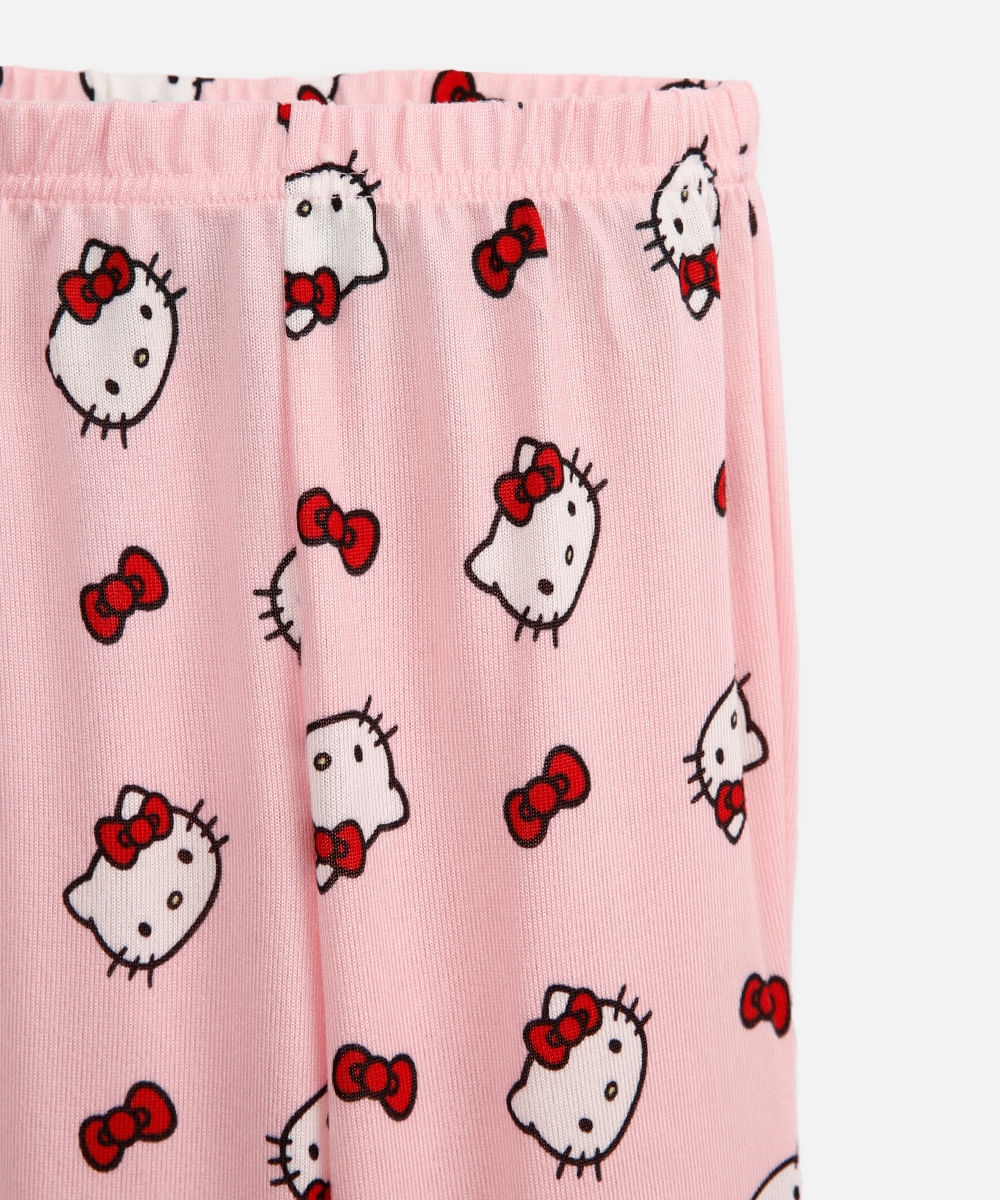 pijama longo infantil hello kitty rosa