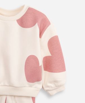 conjunto infantil longo de moletom coração off white