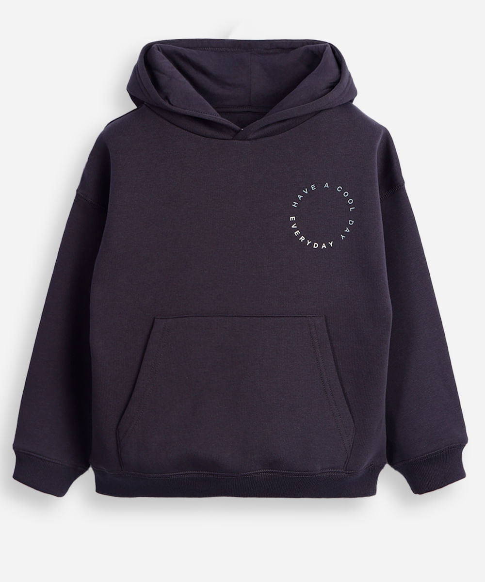 blusão oversized infantil de moletom com capuz cinza