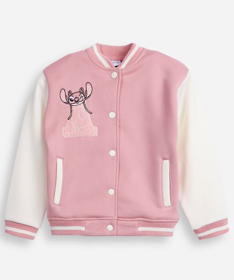 jaqueta bomber infantil de moletom angel rosa
