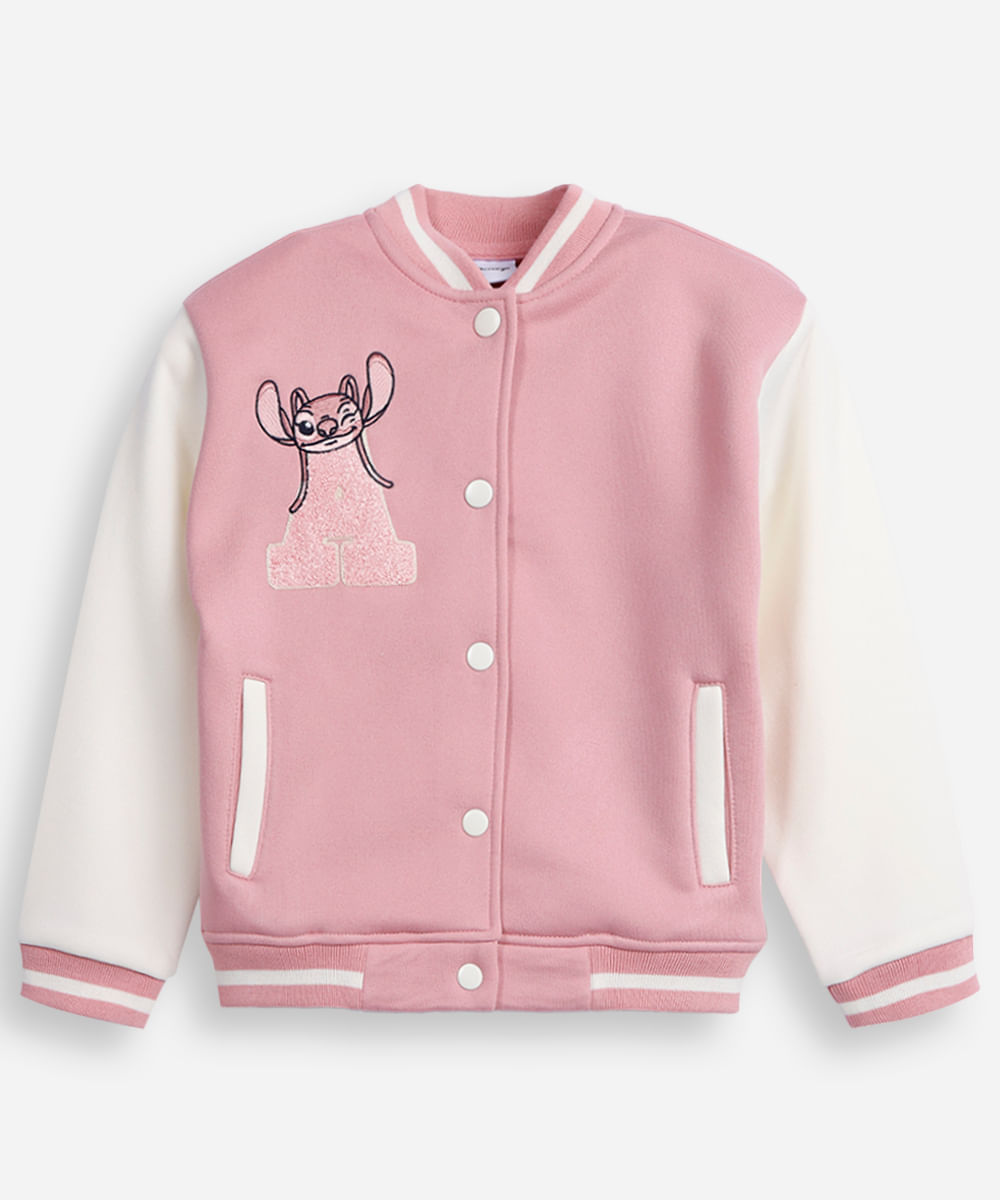 jaqueta bomber infantil de moletom angel rosa