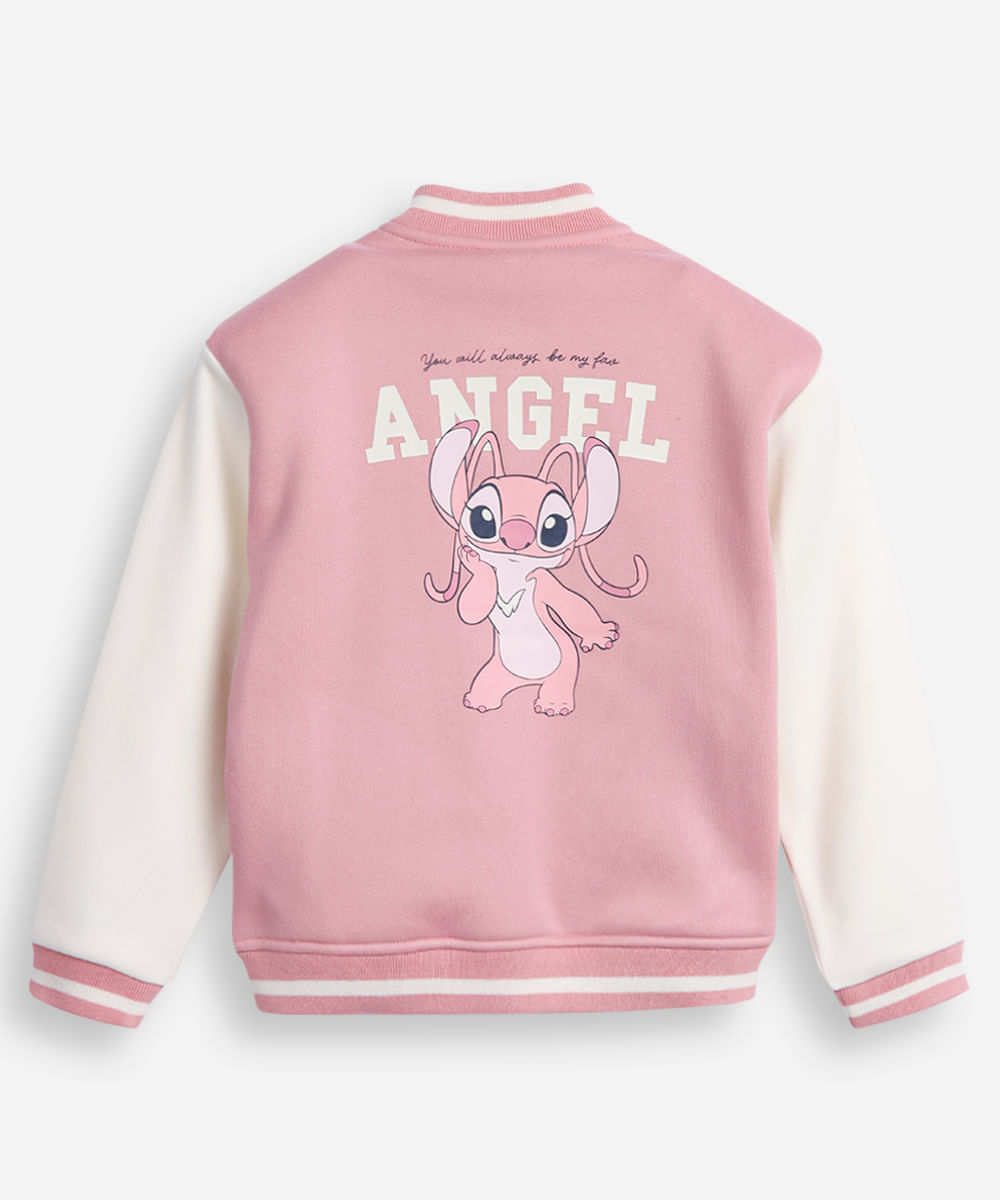 jaqueta bomber infantil de moletom angel rosa
