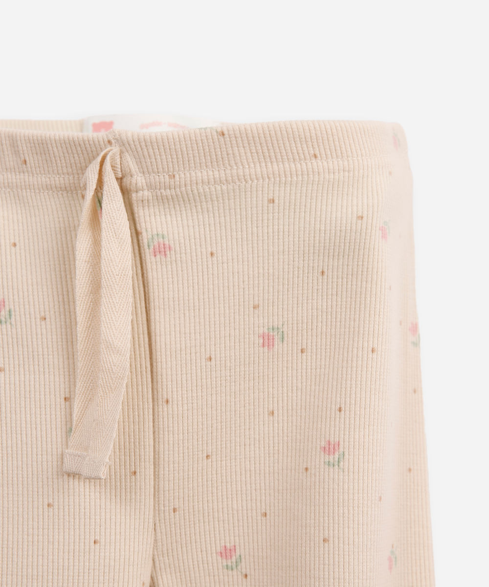 conjunto infantil longo de moletom floral bege