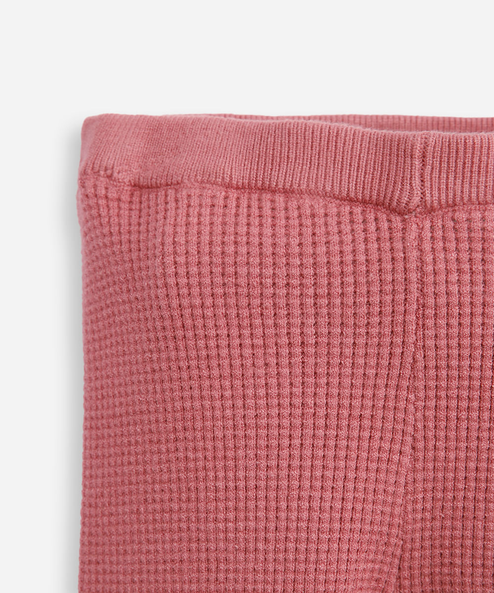 conjunto infantil longo de tricot texturizado com babado rosa