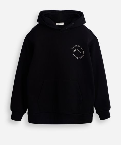 blusão de moletom juvenil com capuz breathe preto