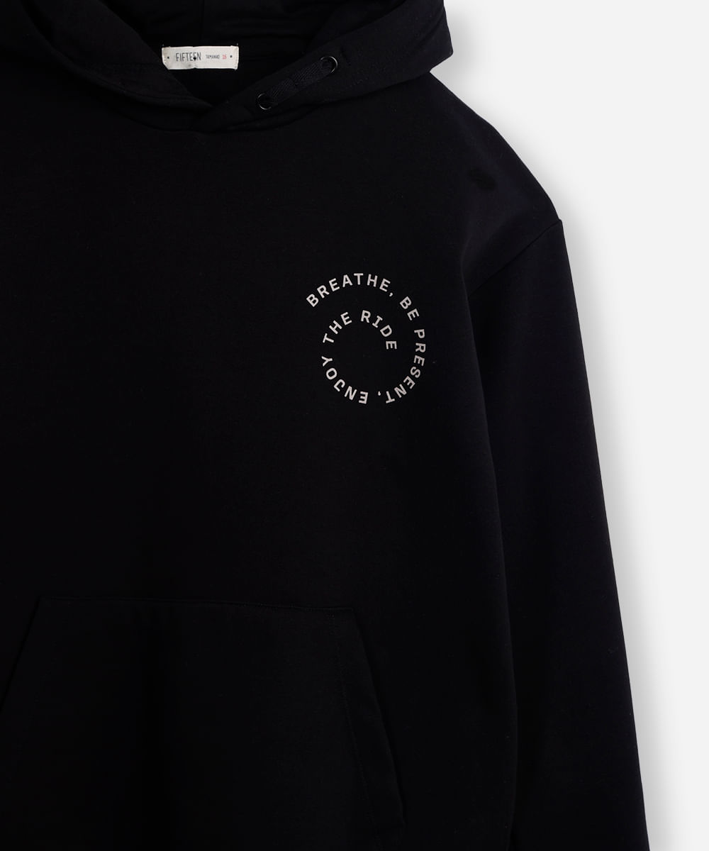 blusão de moletom juvenil com capuz breathe preto