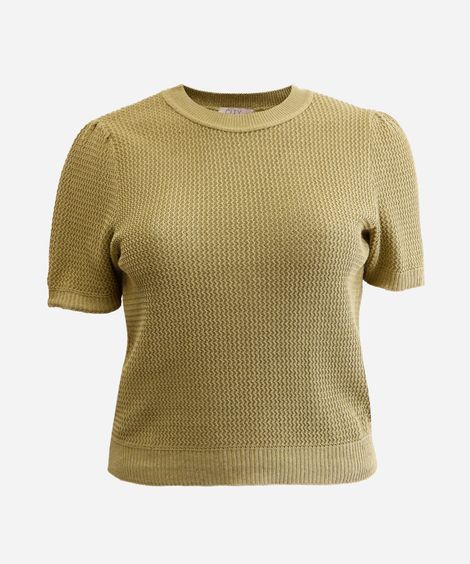 blusa feminina de tricot manga bufante texturizada plus size verde