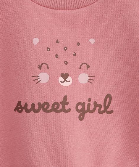 conjunto infantil longo de moletom animal print rosa