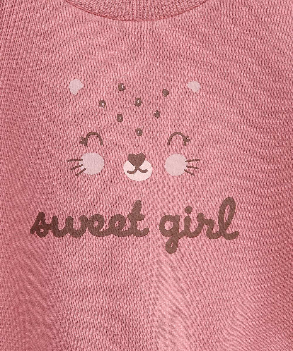 conjunto infantil longo de moletom animal print rosa