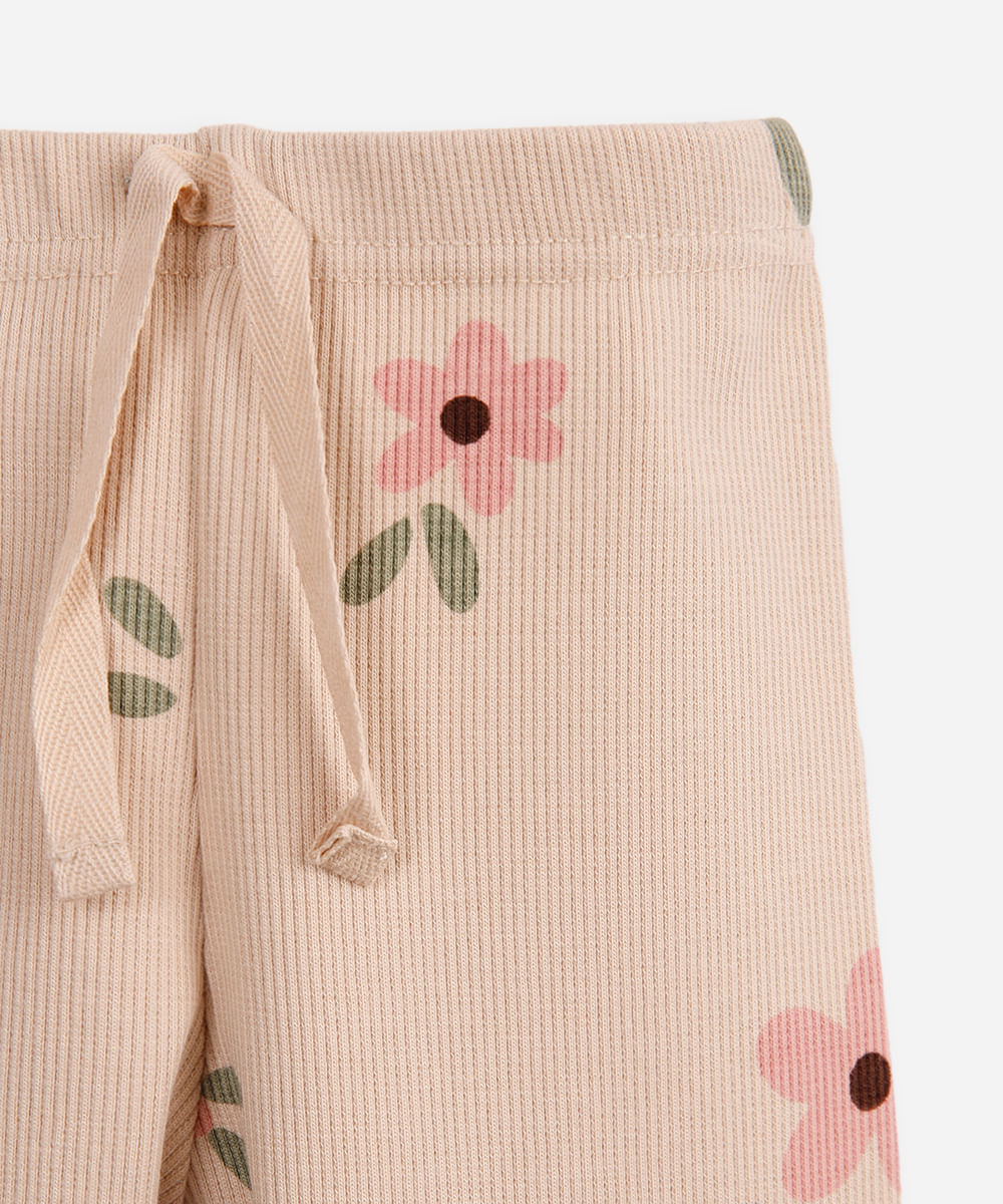 conjunto infantil longo de moletom floral bege