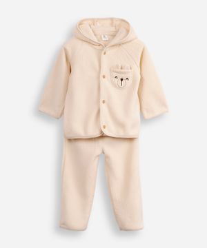 conjunto infantil longo de moletom ursinho bege