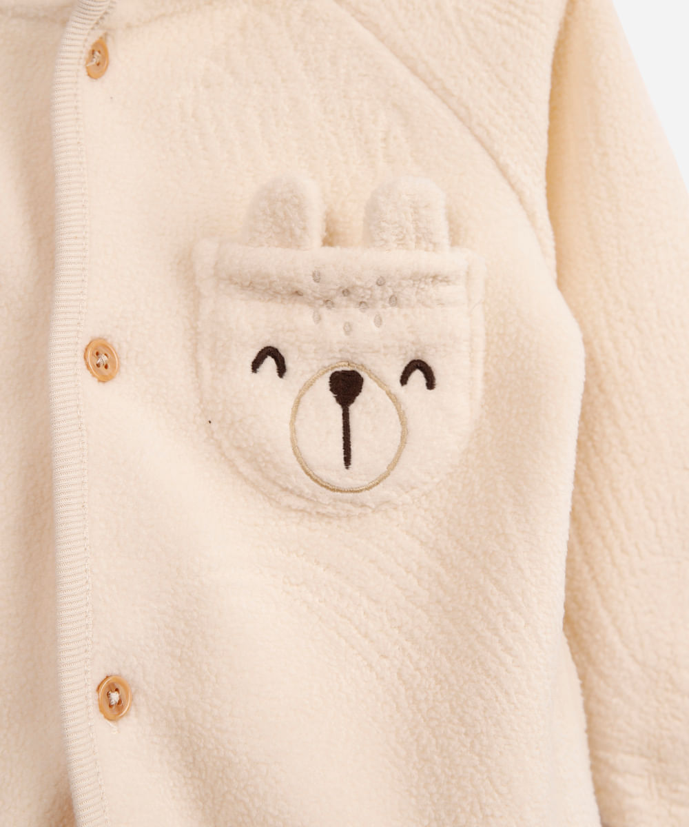 conjunto infantil longo de moletom ursinho bege