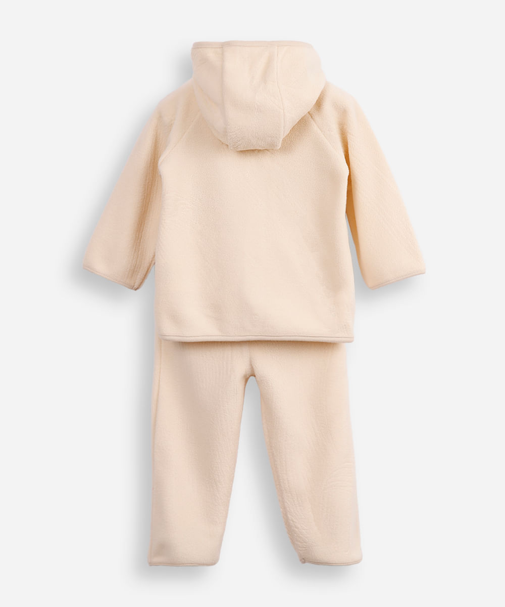 conjunto infantil longo de moletom ursinho bege