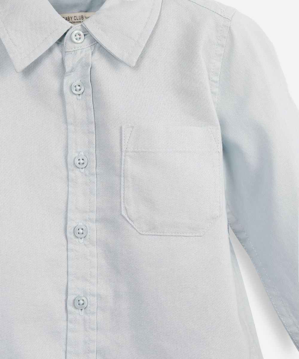 camisa de algodão infantil manga longa azul