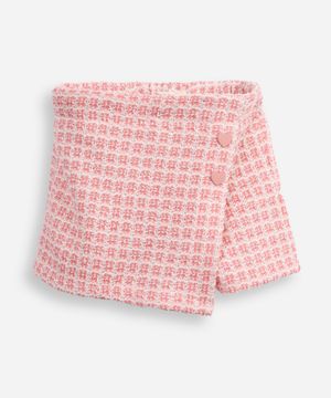 short saia infantil de tweed texturizado rosa