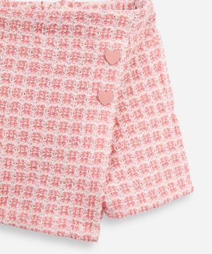 short saia infantil de tweed texturizado rosa