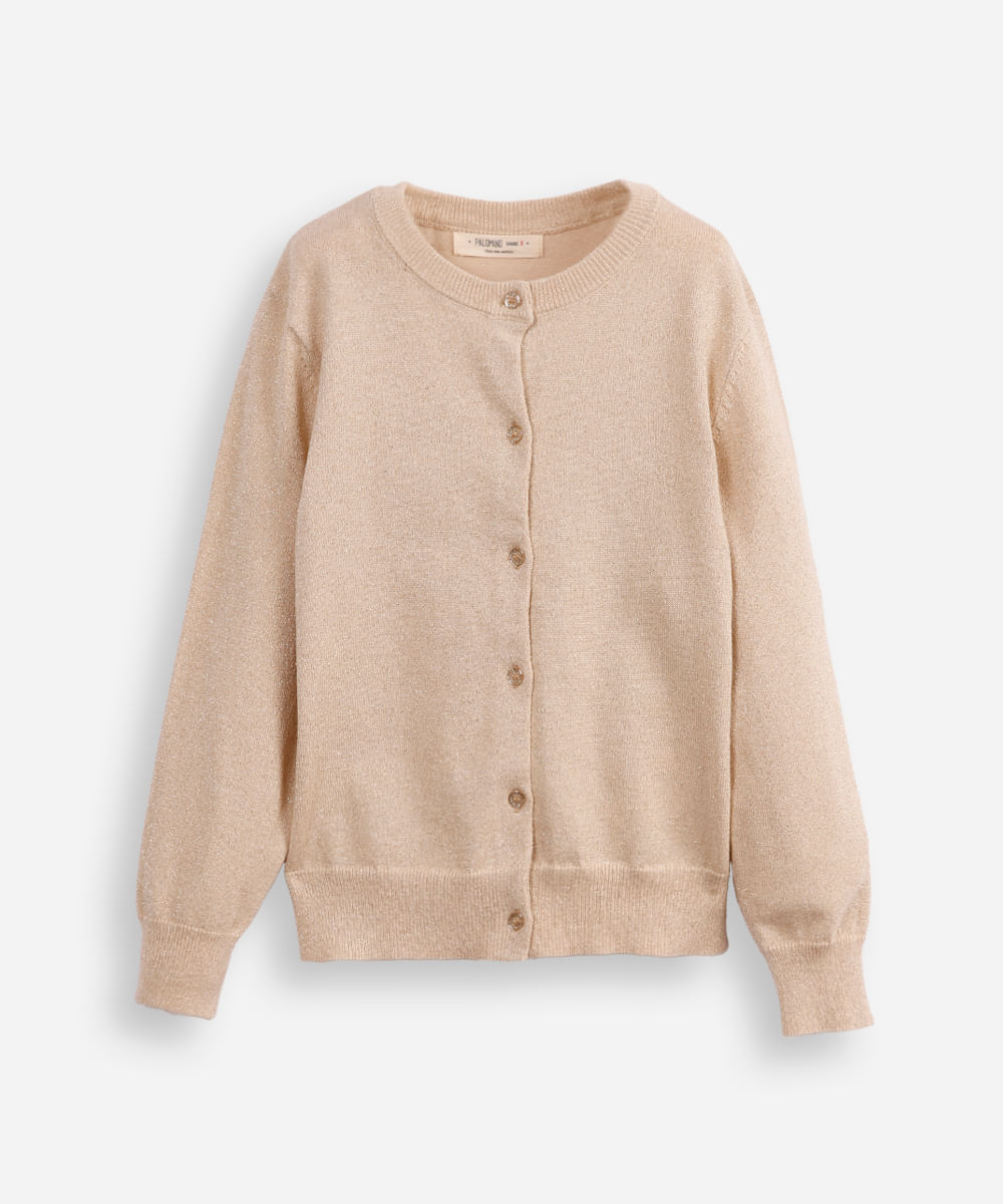cardigan de tricot infantil com lurex dourado