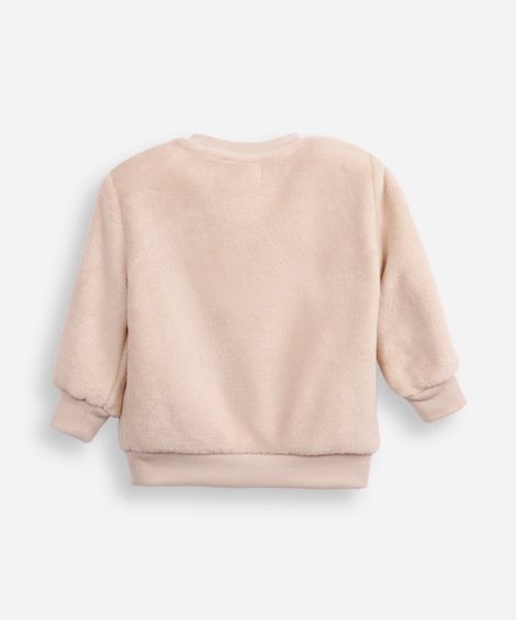 blusão de pelúcia infantil oncinha com bolsinha bege