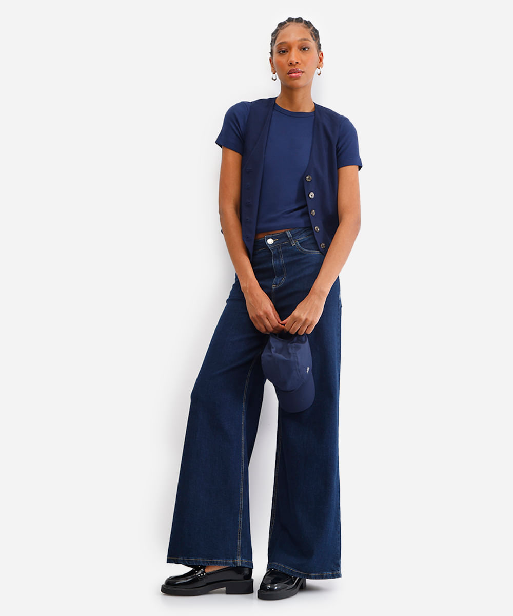 blusa feminina de viscose canelada azul