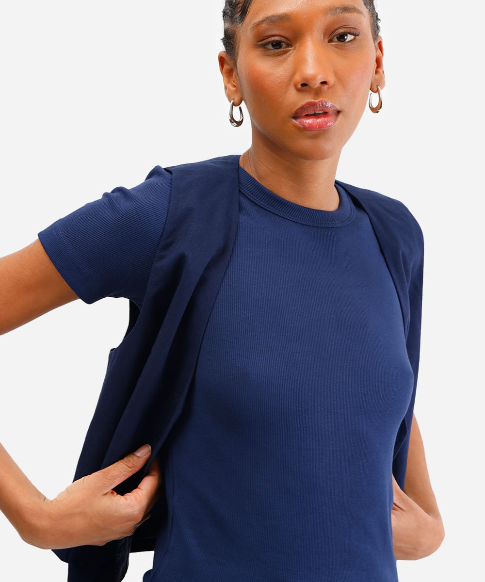 blusa feminina de viscose canelada azul