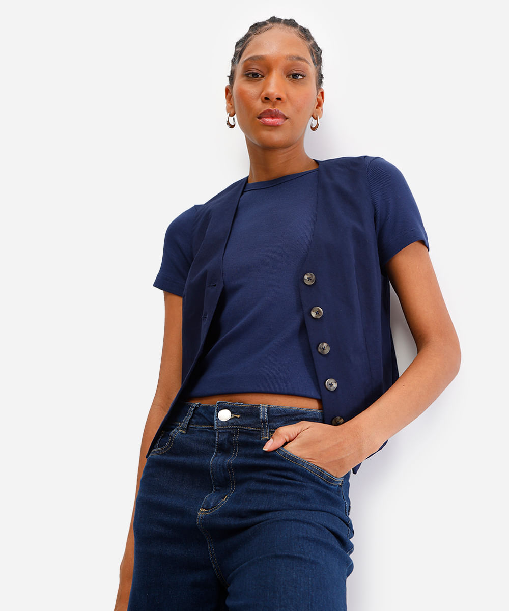 blusa feminina de viscose canelada azul