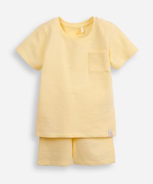 conjunto curto infantil de algodão texturizado amarelo