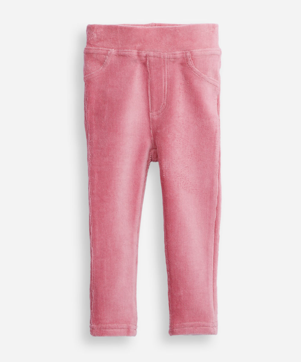 calça legging infantil de veludo texturizada rosa