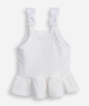 regata peplum infantil lacinho na alça texturizada off white