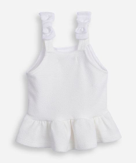 regata peplum infantil lacinho na alça texturizada off white