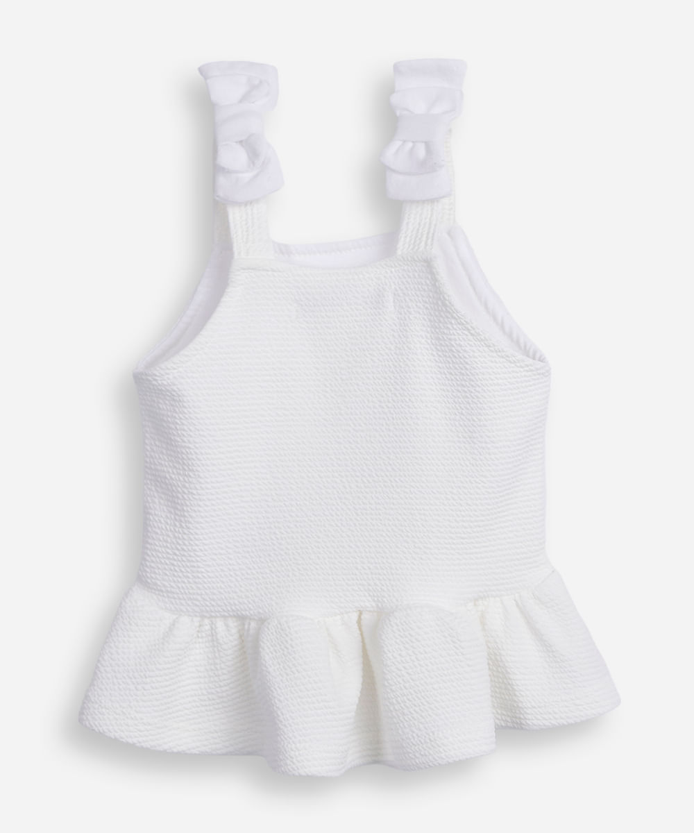 regata peplum infantil lacinho na alça texturizada off white