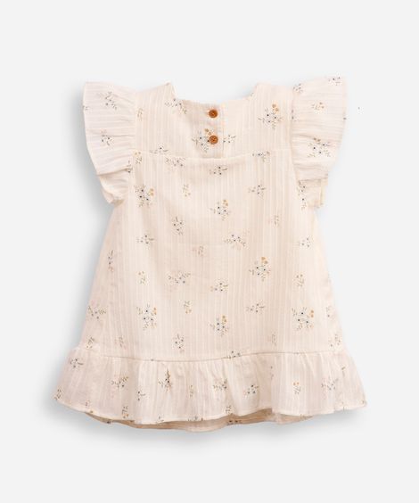 vestido midi infantil de algodão texturizado floral off white